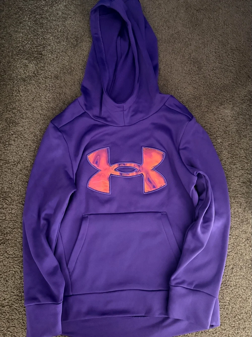 Under Armour Purple Hoodie with Pink-Orange Logo